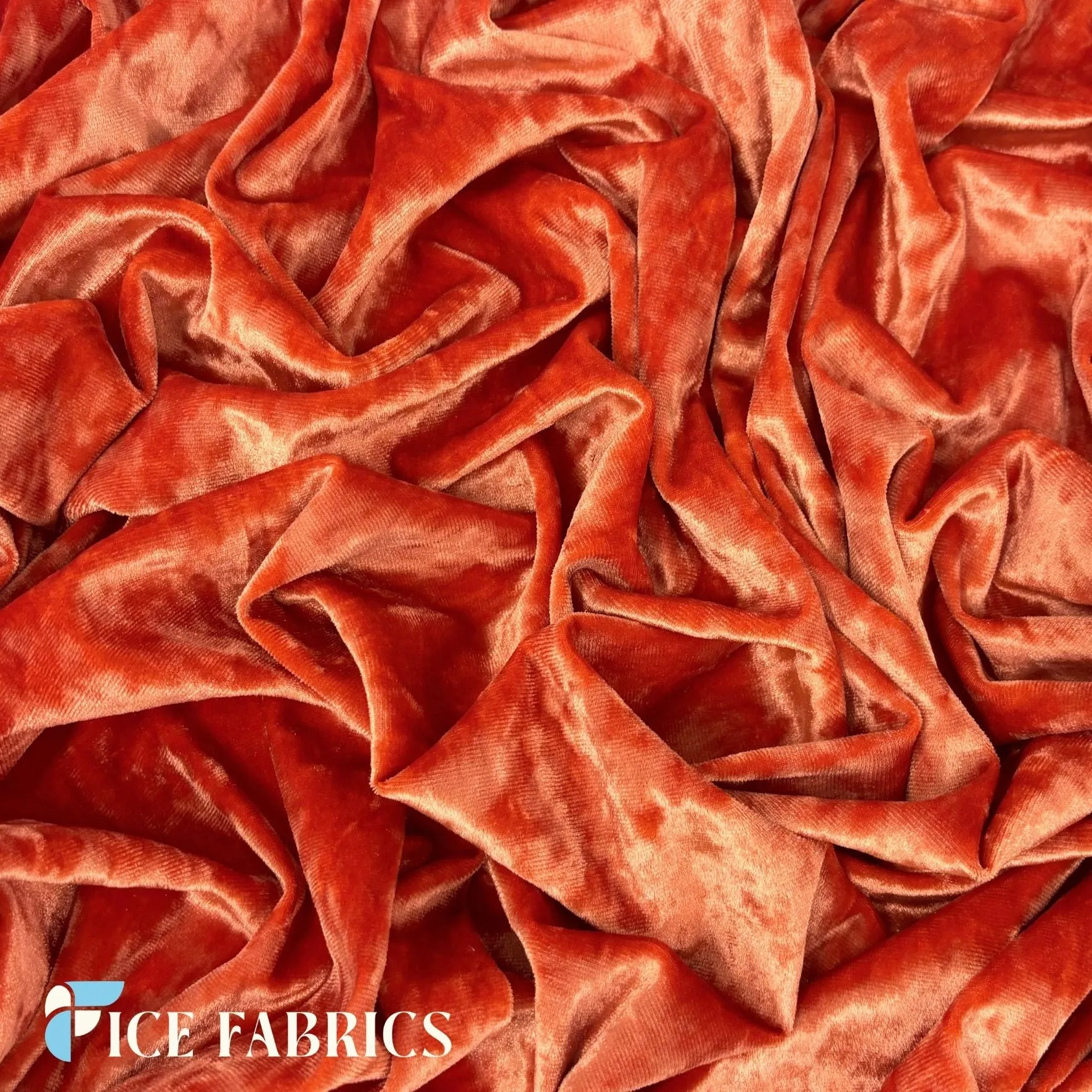 Orange Stretch Crushed Velvet Fabric