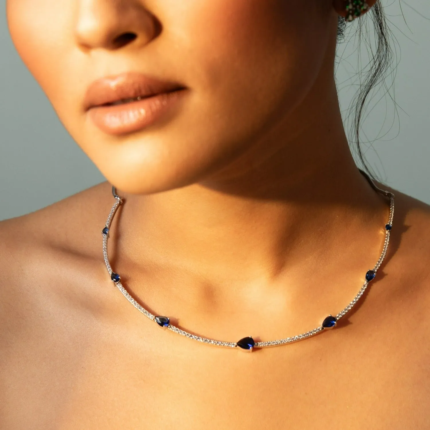 Pear Charm CZ Silver Necklace