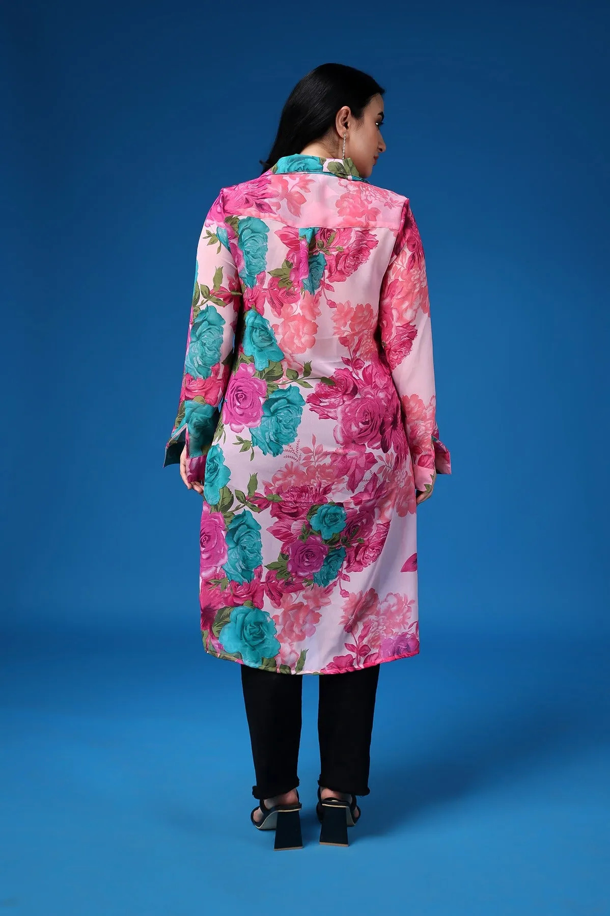Pink Floral Printed Buttoned Tunic