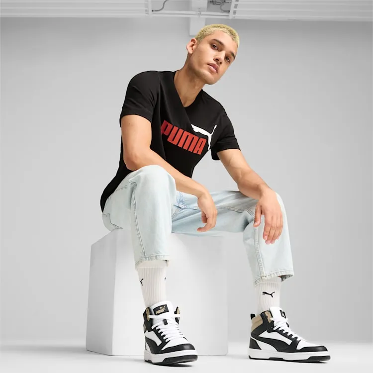 PUMA MEN'S ESSENTIALS LOGO BLACK/RED TEE
