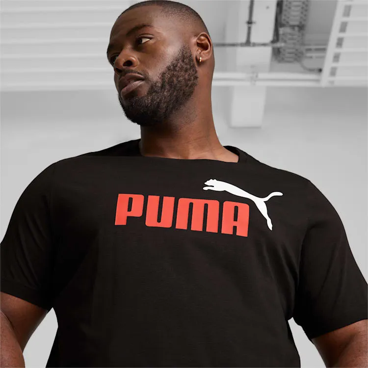 PUMA MEN'S ESSENTIALS LOGO BLACK/RED TEE
