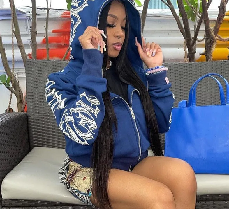 Purpdrank - Letter Printed Zip Up Hoodie Streetwear Women Cyber Y2k Jackets Cardigan Gothic Punk Clothes Sweatshirts D85-DB45