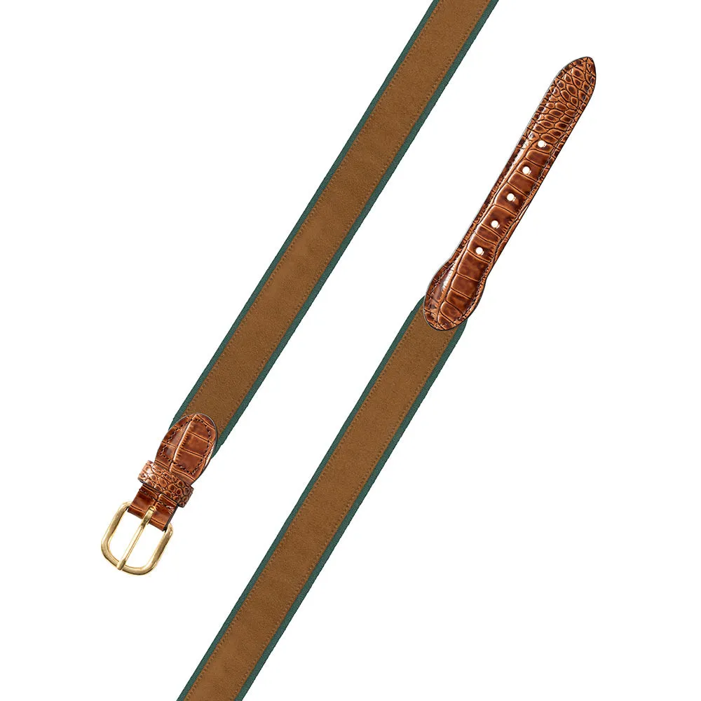 Rust on Dark Green Suede Leather Tab Belt