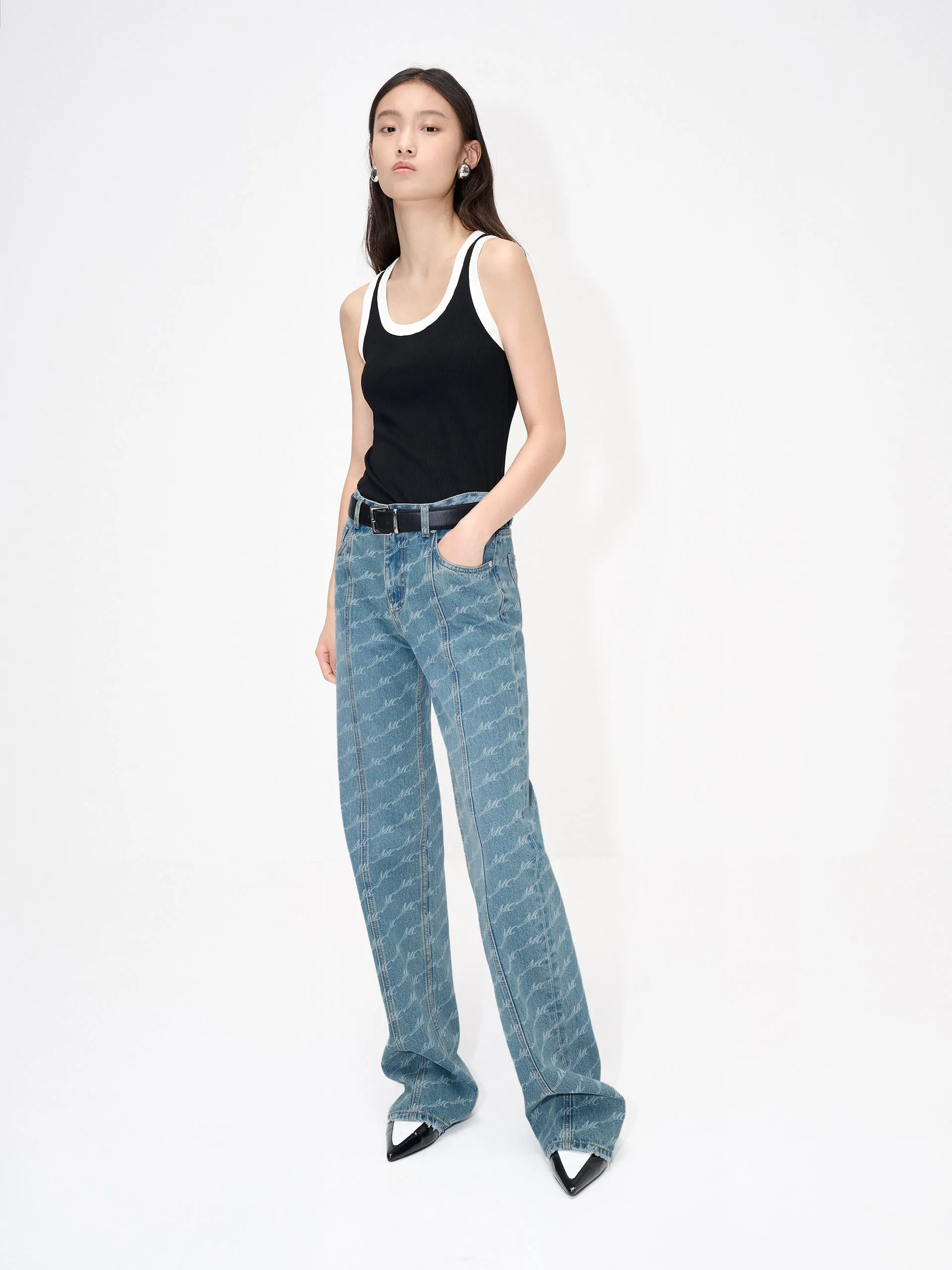 Seam Details Monogram Jeans