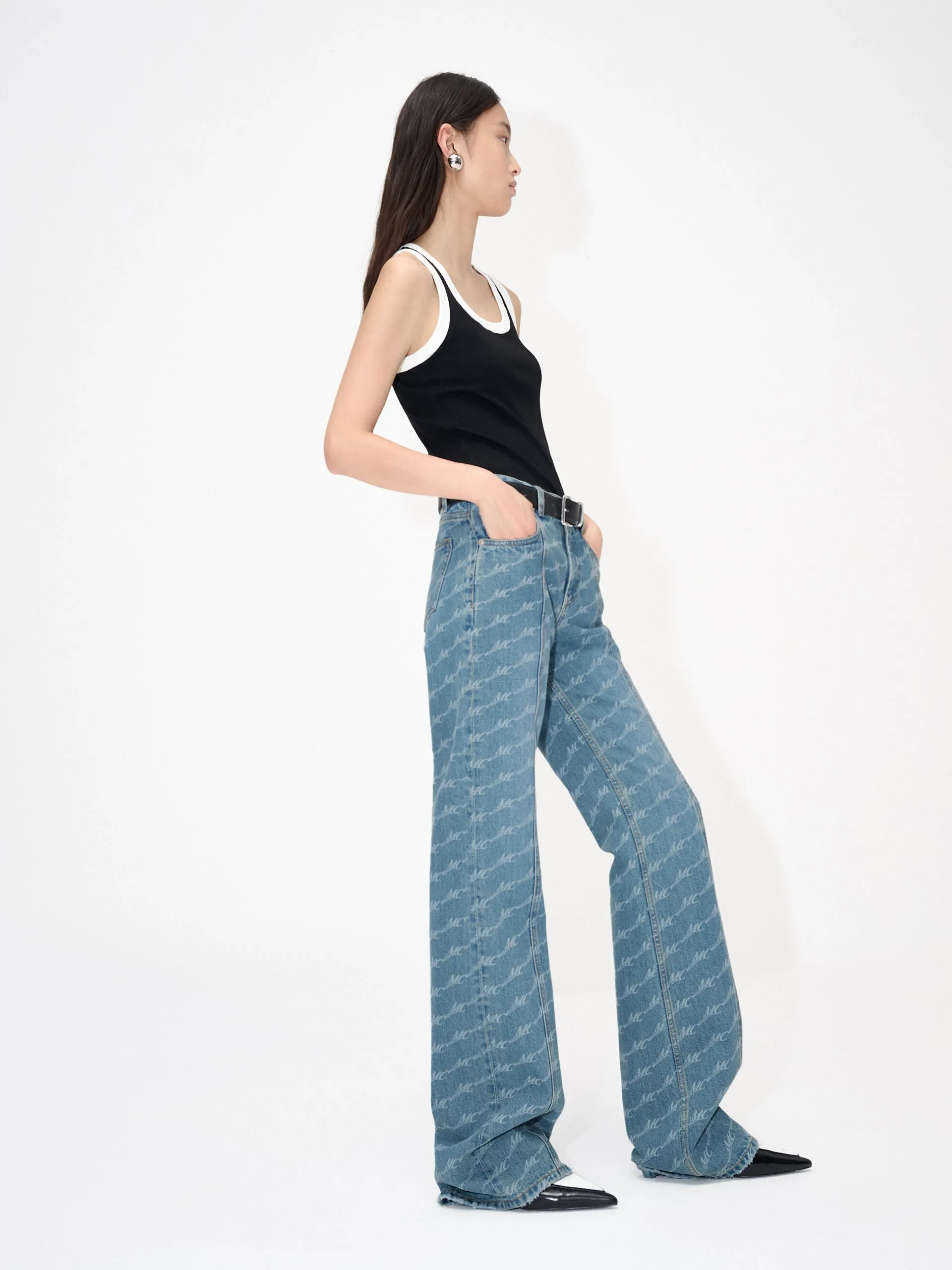 Seam Details Monogram Jeans