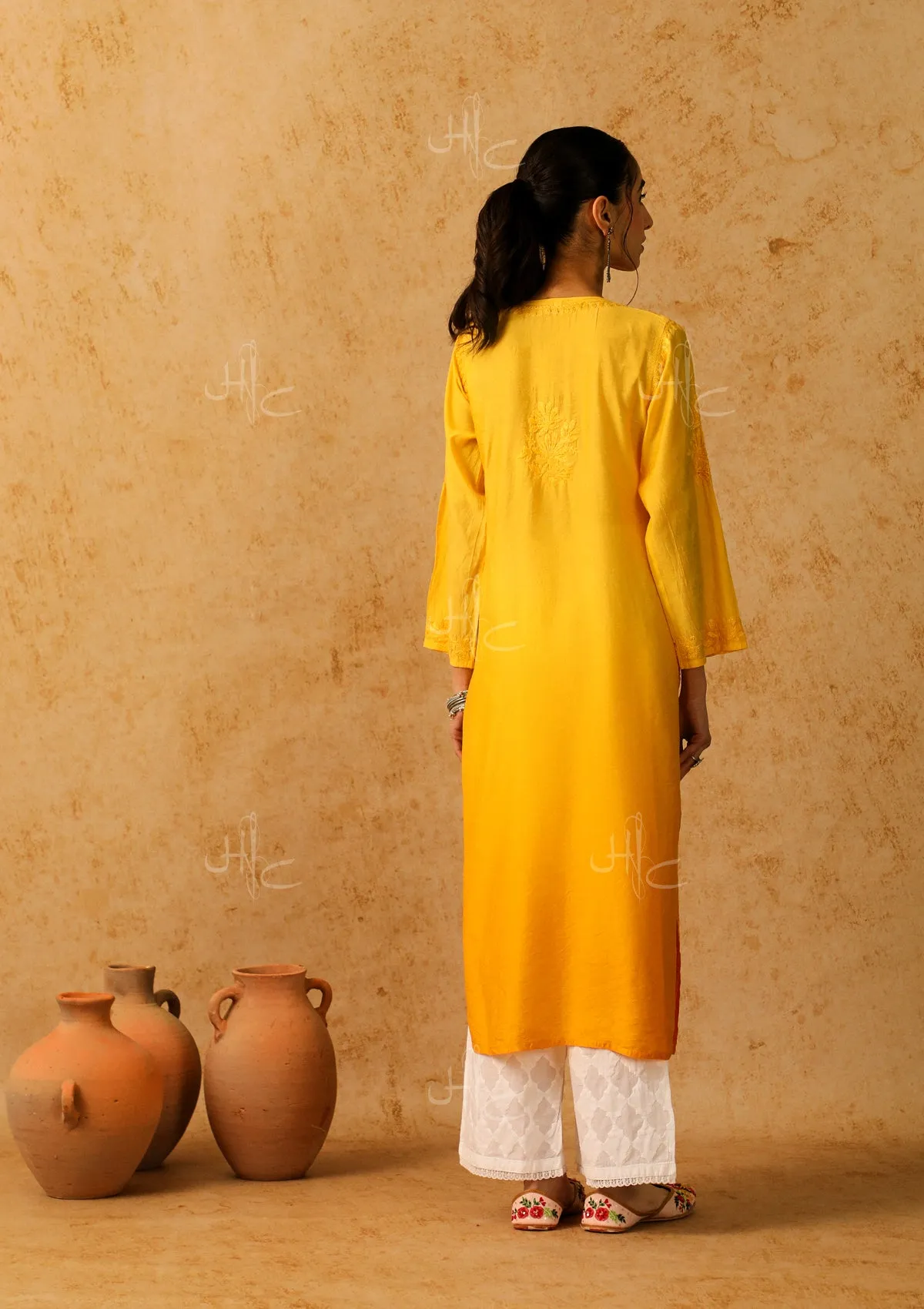 Chanderi Straight Kurta with Shab Chikankari Embroidery
