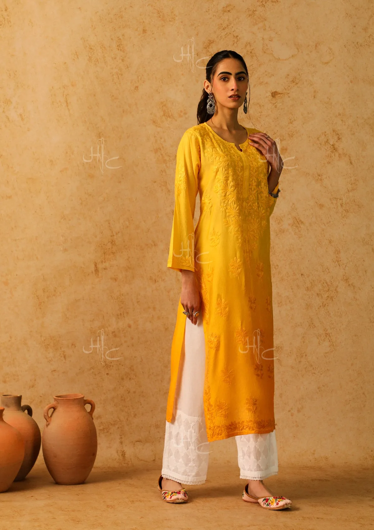 Chanderi Straight Kurta with Shab Chikankari Embroidery