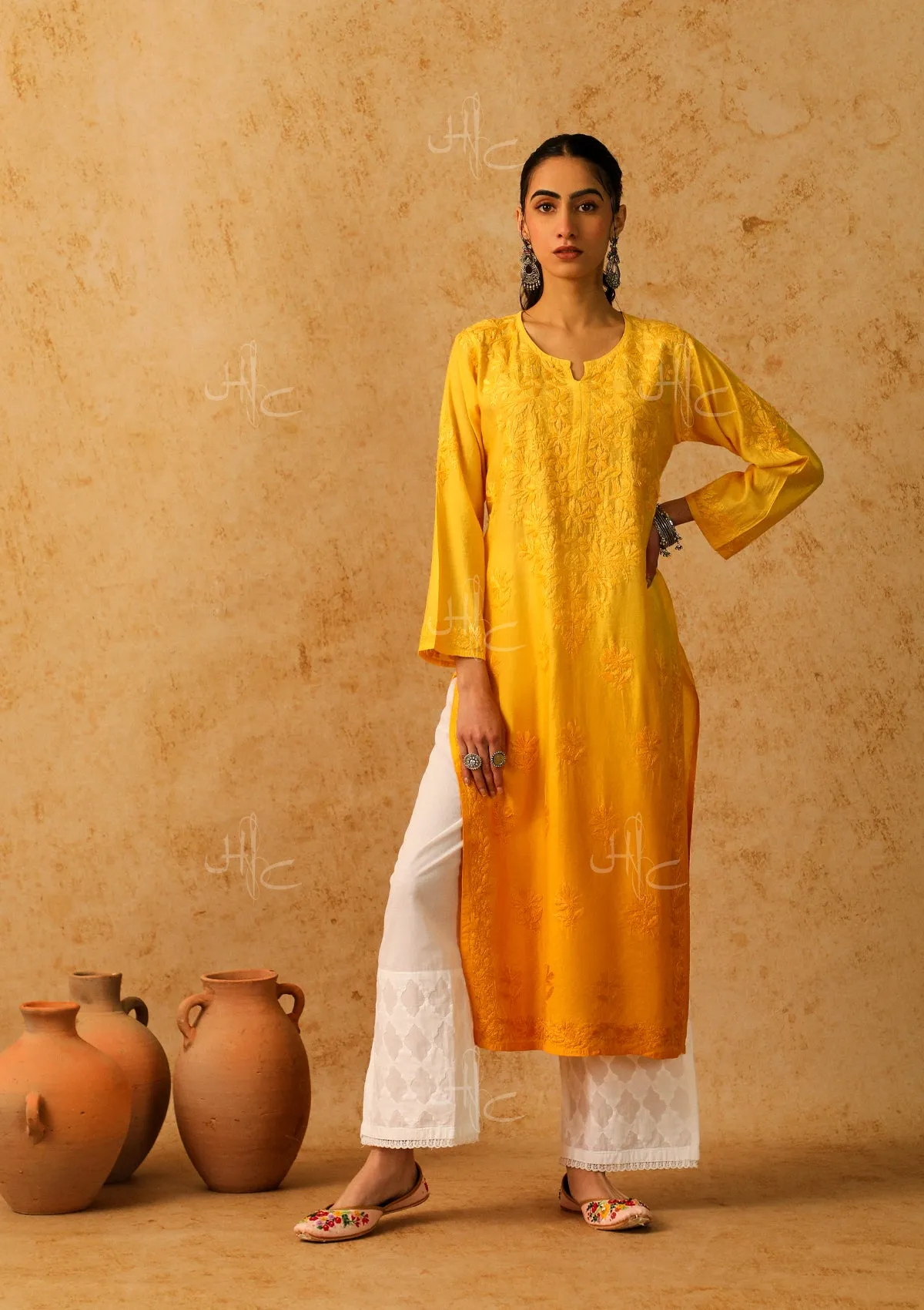 Chanderi Straight Kurta with Shab Chikankari Embroidery