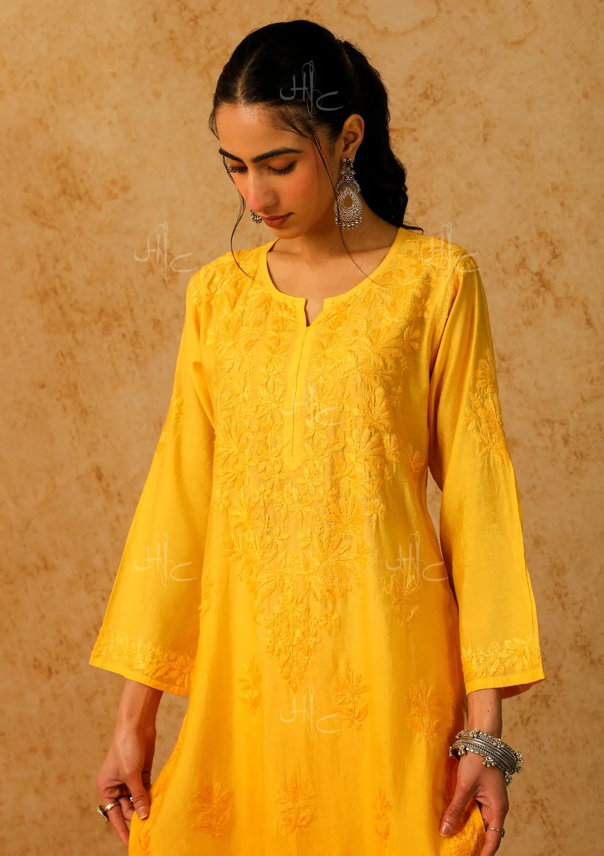 Chanderi Straight Kurta with Shab Chikankari Embroidery
