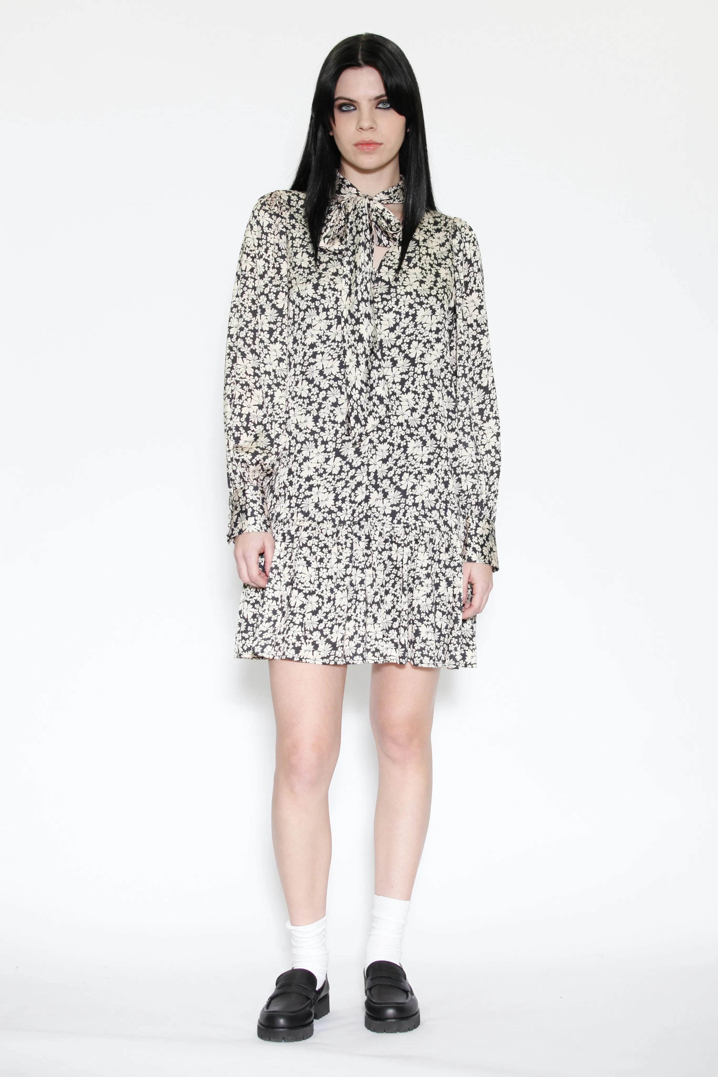 Silk Printed Beige Floral Short Dress