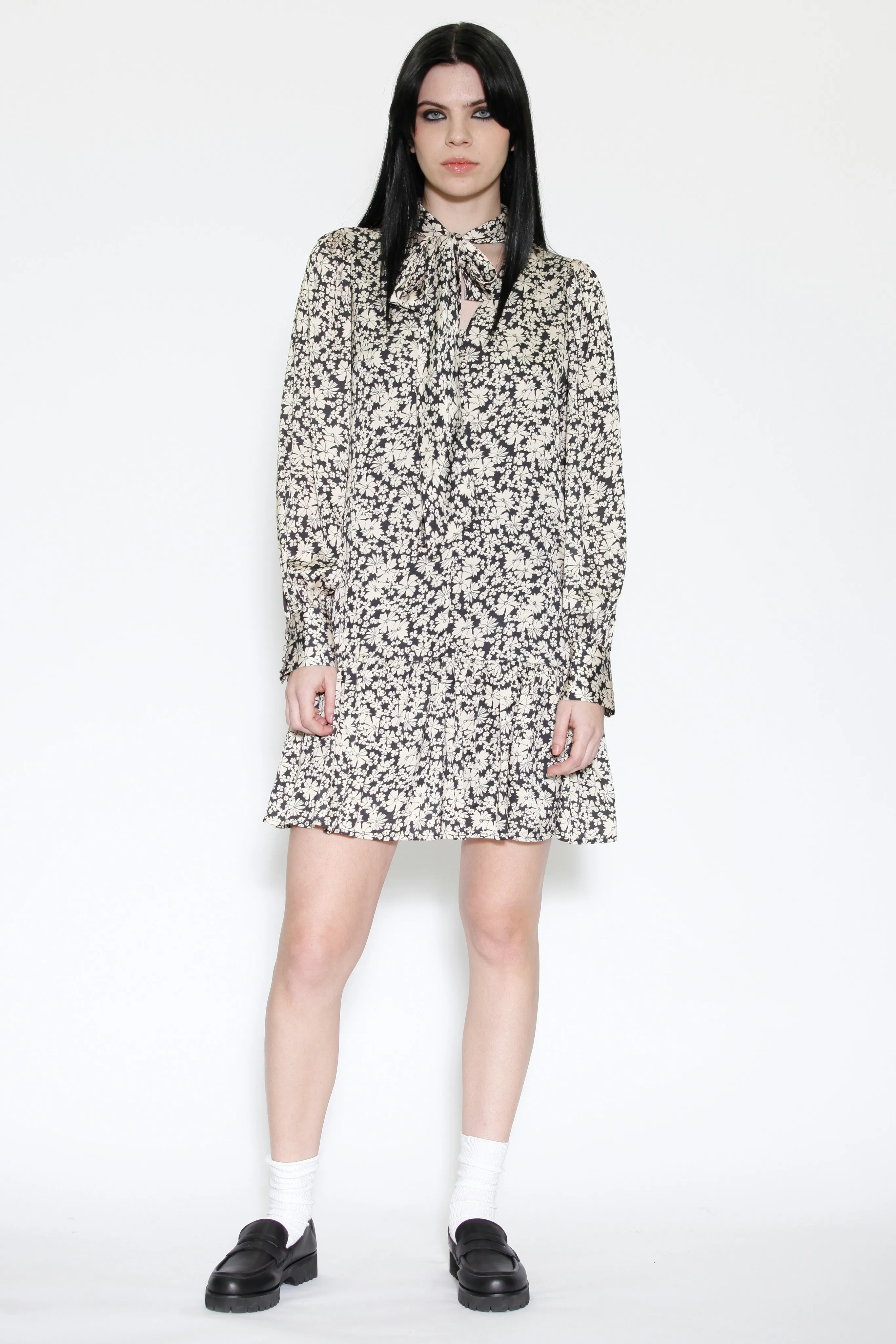 Silk Printed Beige Floral Short Dress
