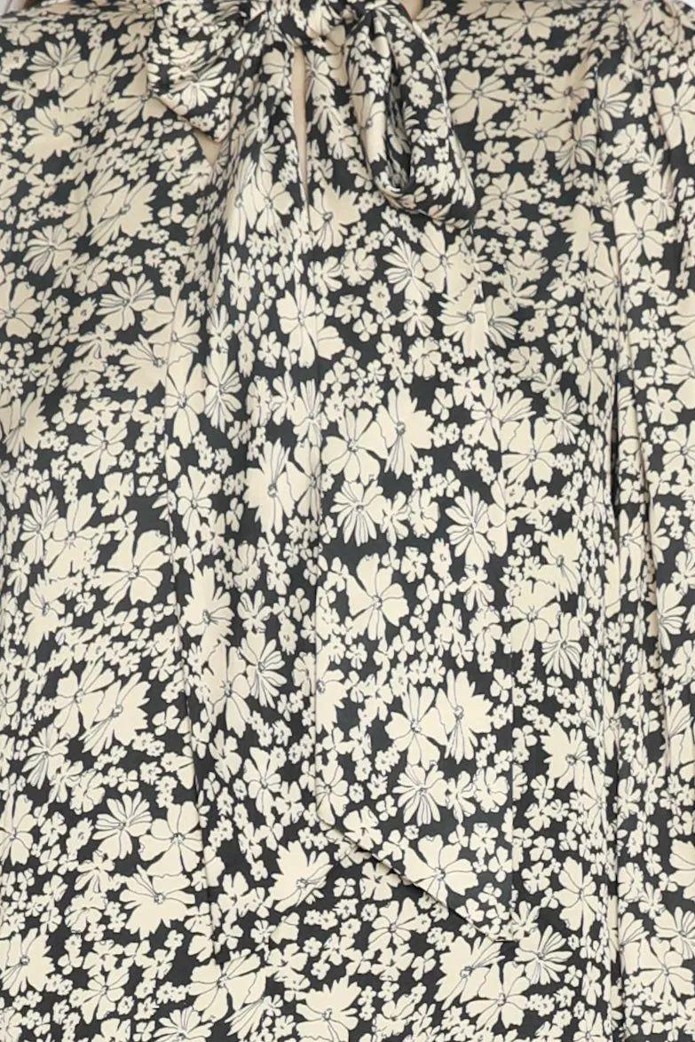 Silk Printed Beige Floral Short Dress