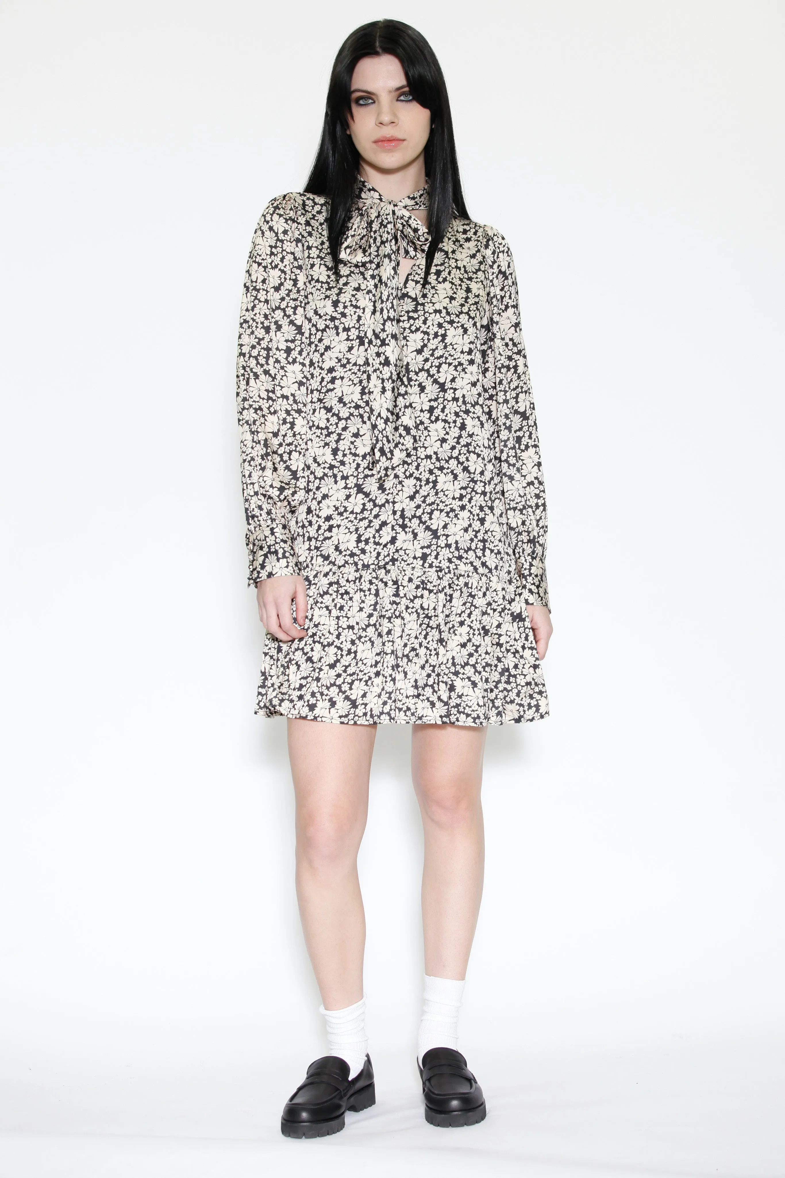 Silk Printed Beige Floral Short Dress