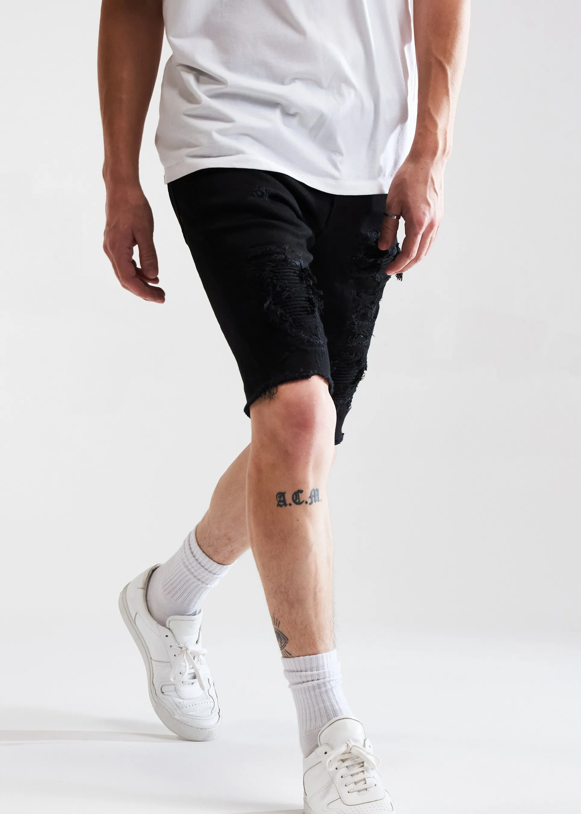 Spencer Short (Black Distressed)