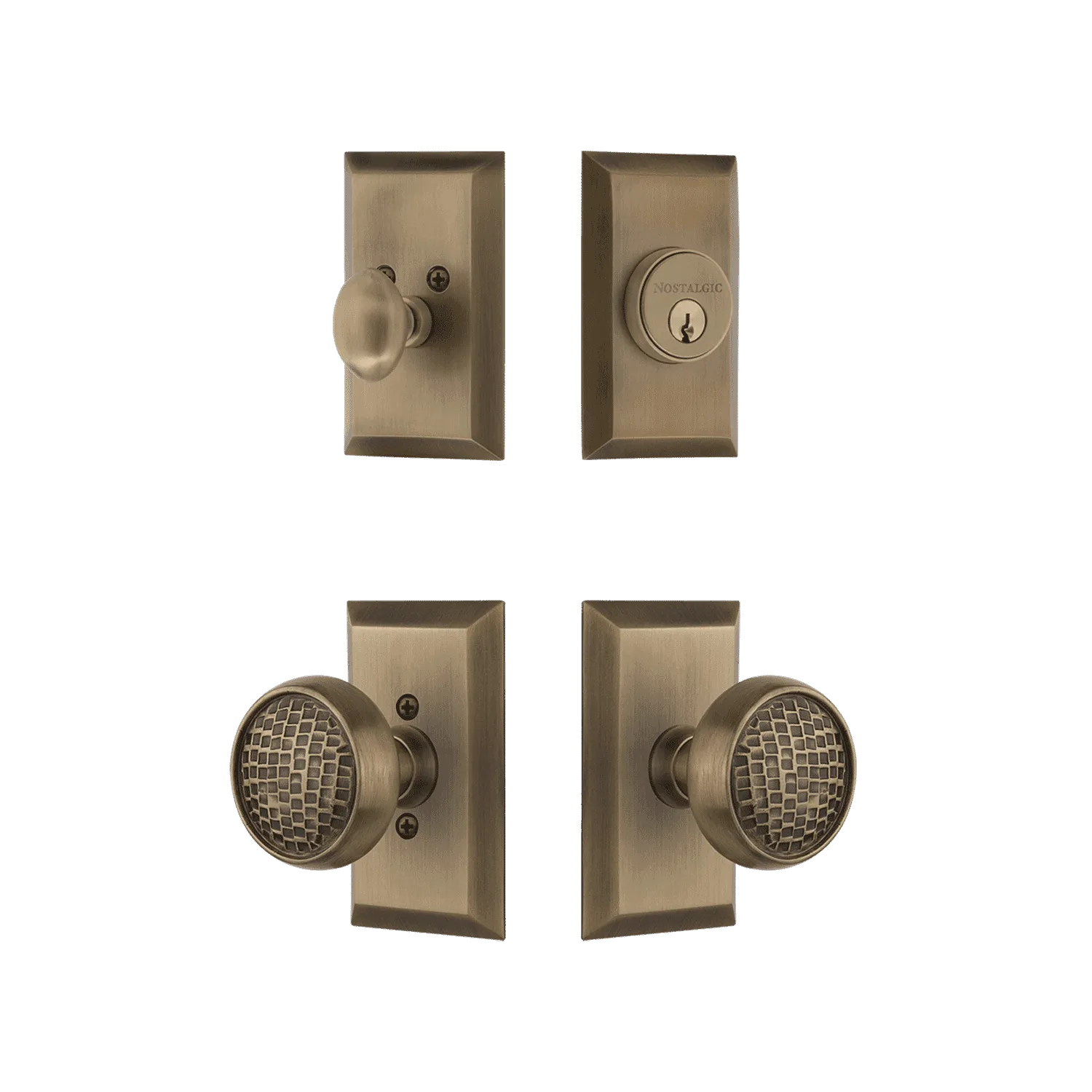 Studio Entry Set with Craftsman Knob in Antique Brass