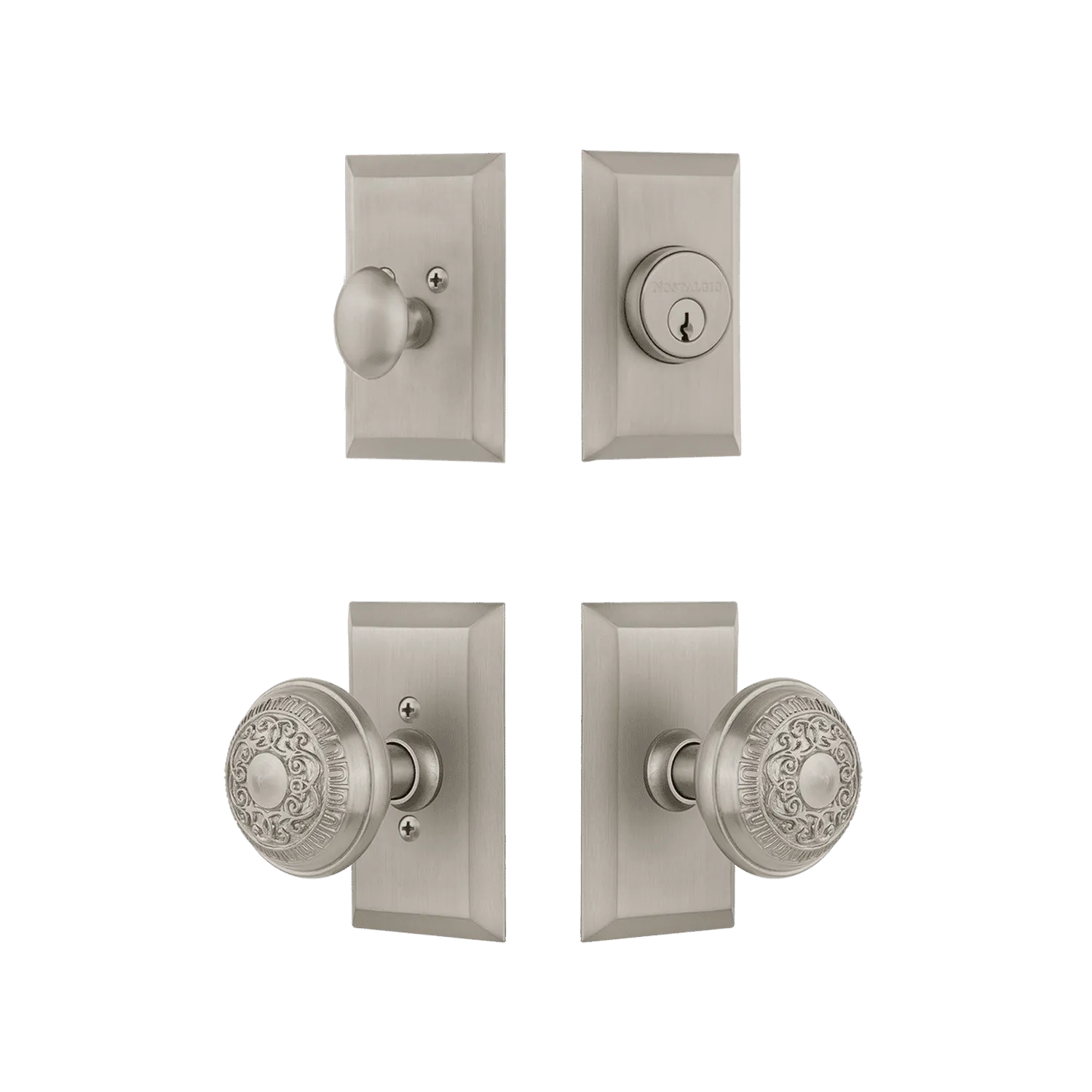 Studio Entry Set with Egg & Dart Knob in Satin Nickel