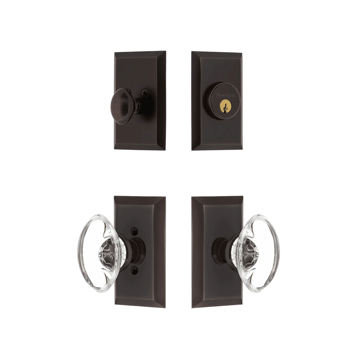 Studio Entry Set with Oval Clear Crystal Knob in Timeless Bronze