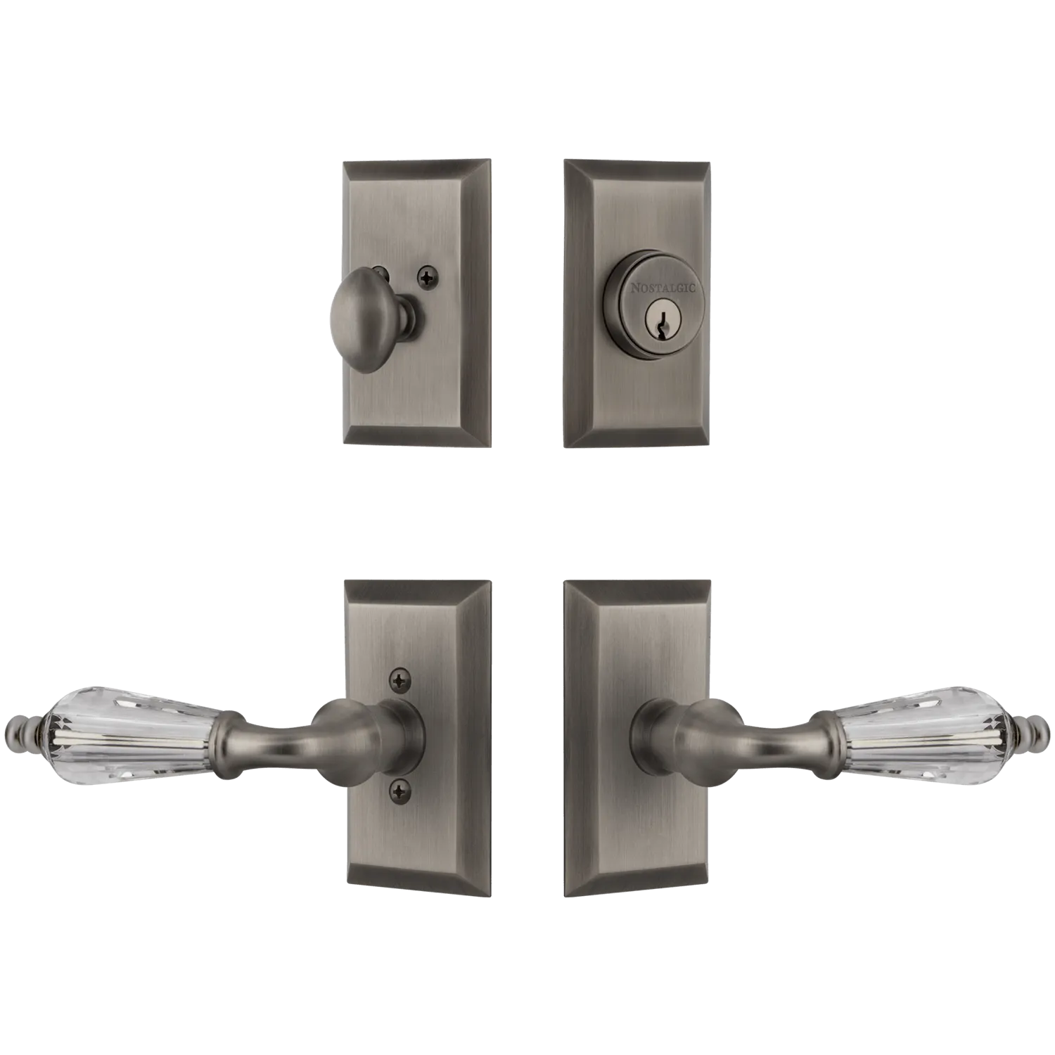 Studio Entry Set with Parlour Crystal Lever in Antique Pewter