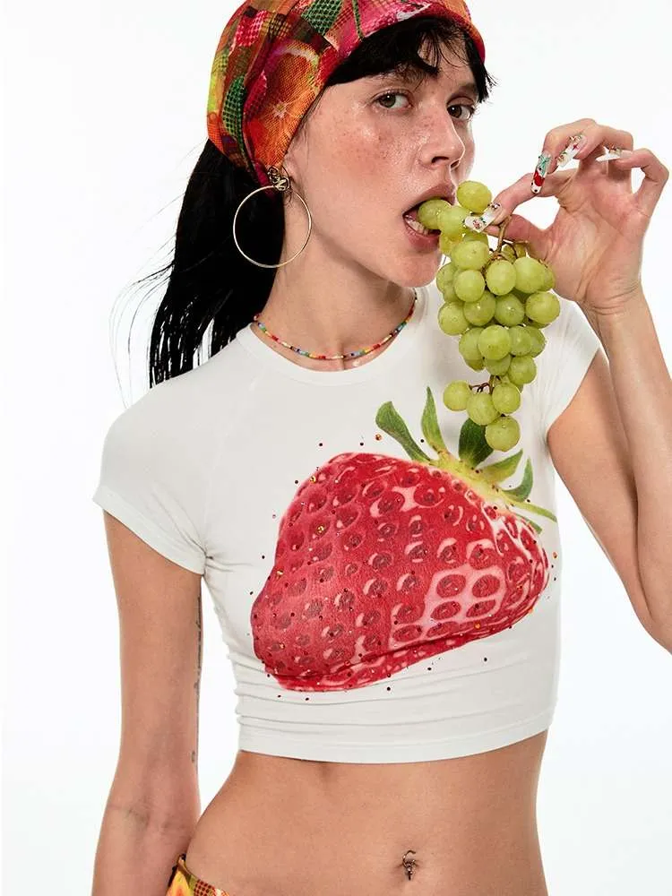 Summer Fruit Printed Tight Fit Short T-Shirt【s0000009130】