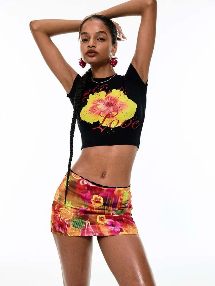 Summer Fruit Printed Tight Fit Short T-Shirt【s0000009130】
