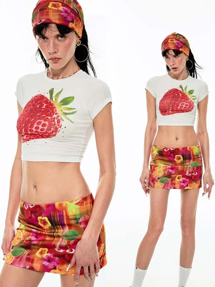 Summer Fruit Printed Tight Fit Short T-Shirt【s0000009130】