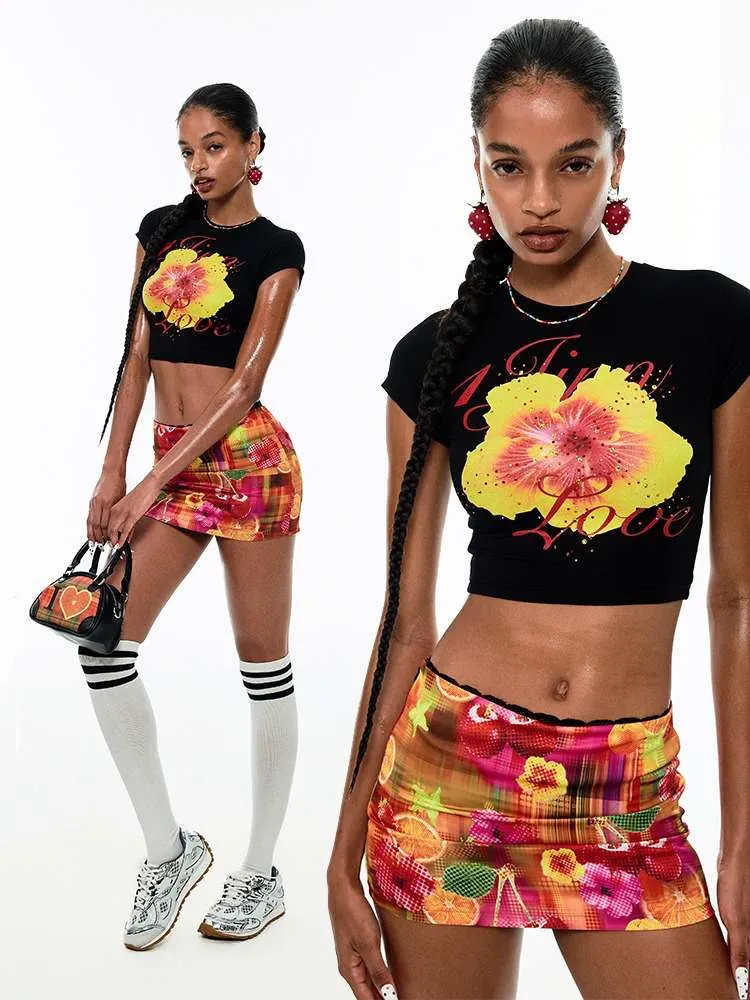 Summer Fruit Printed Tight Fit Short T-Shirt【s0000009130】