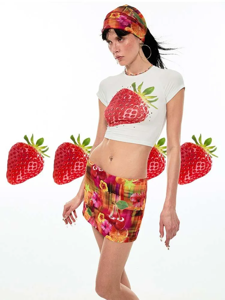 Summer Fruit Printed Tight Fit Short T-Shirt【s0000009130】