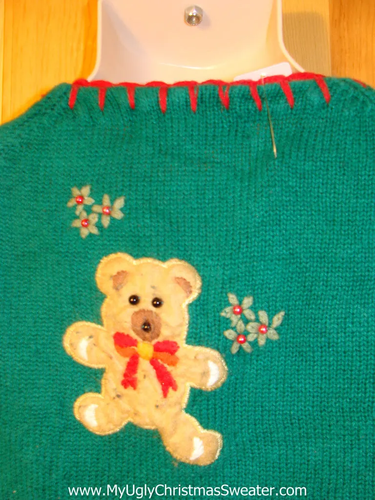 Tacky Ugly Christmas Sweater 80s Gem 2sided Design with Bears and Wreaths (f152)
