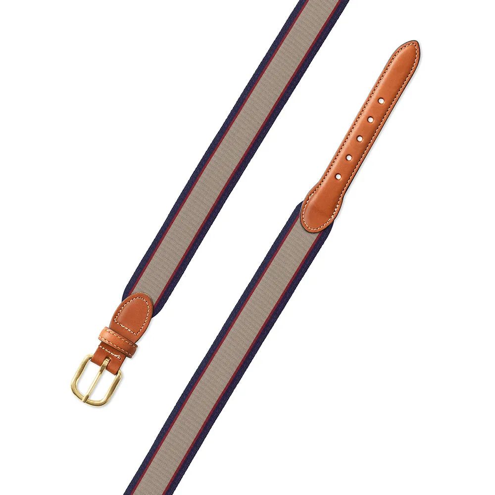 Tan, Burgundy & Navy Grosgrain Ribbon Leather Tab Belt