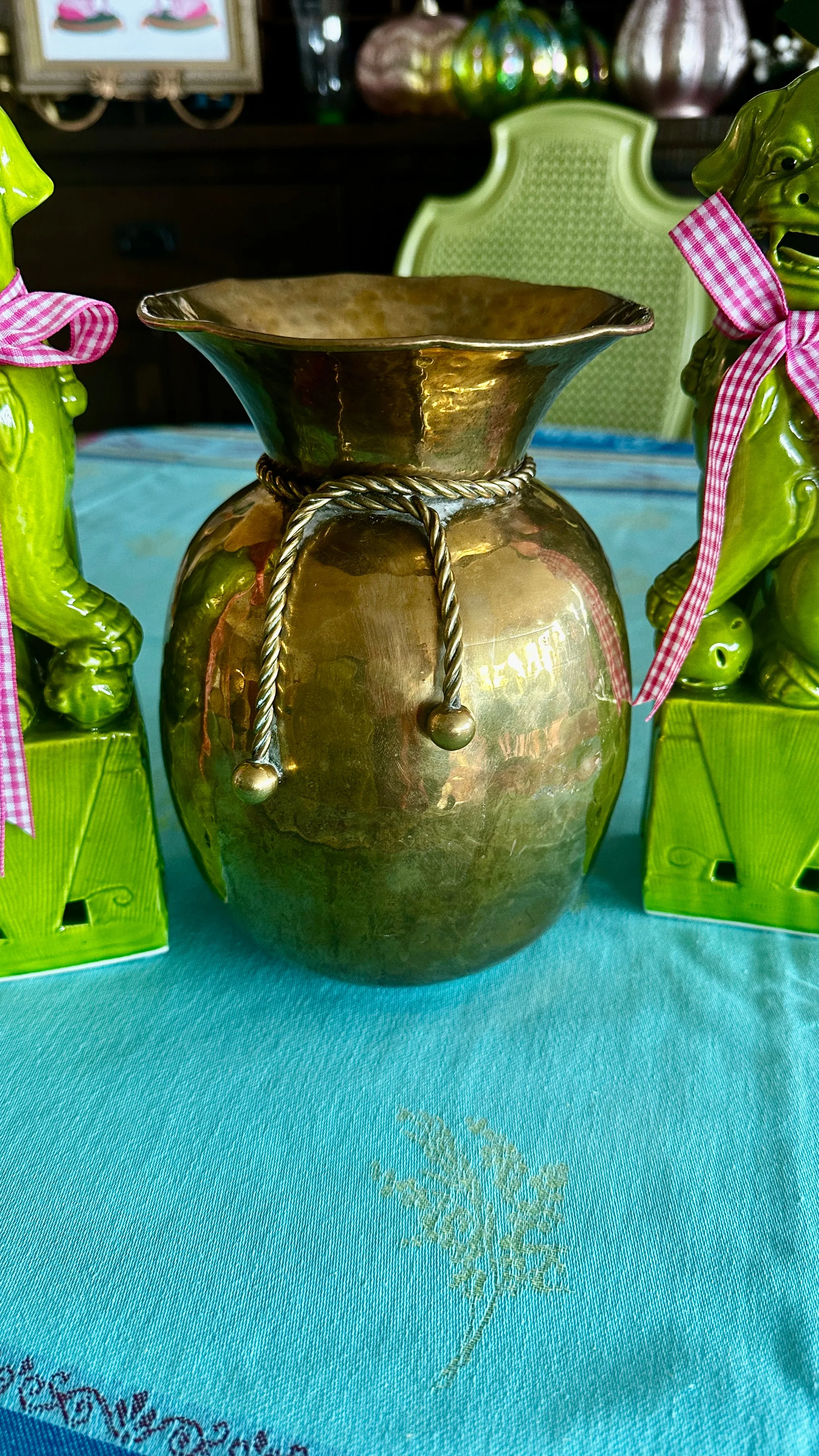 Vintage Brass Spittoon Vase - Rope Detail