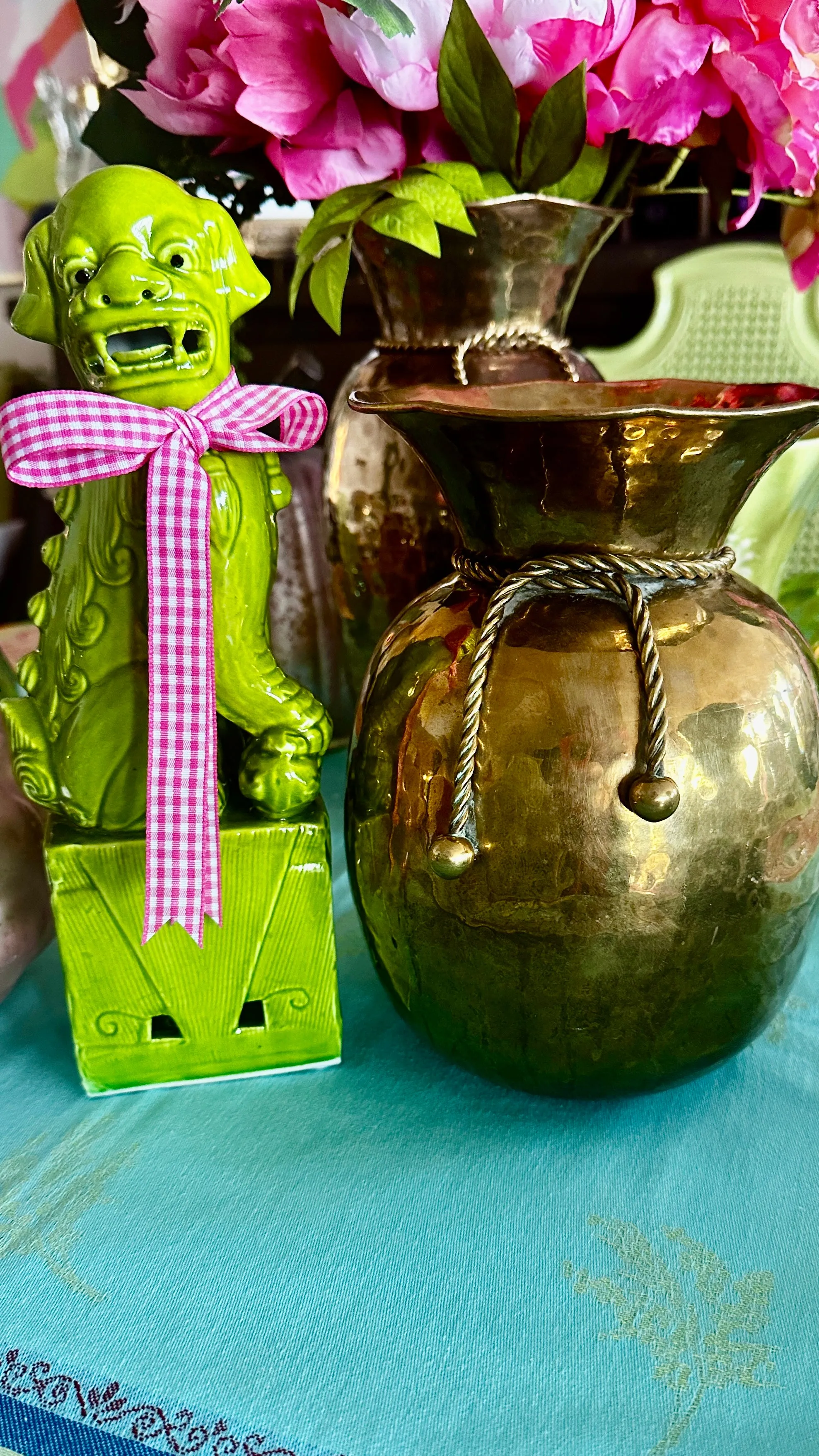Vintage Brass Spittoon Vase - Rope Detail