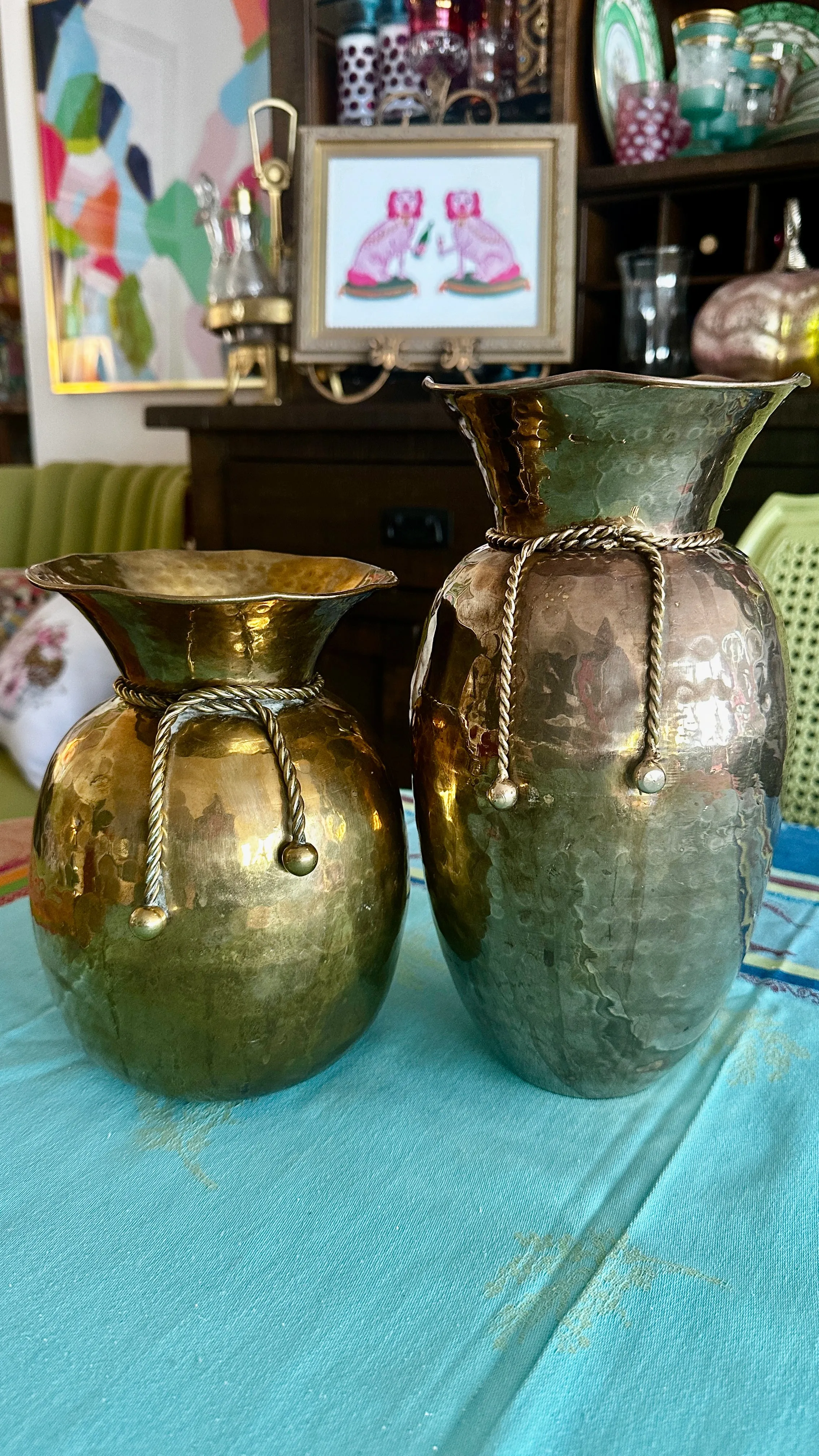 Vintage Brass Spittoon Vase - Rope Detail