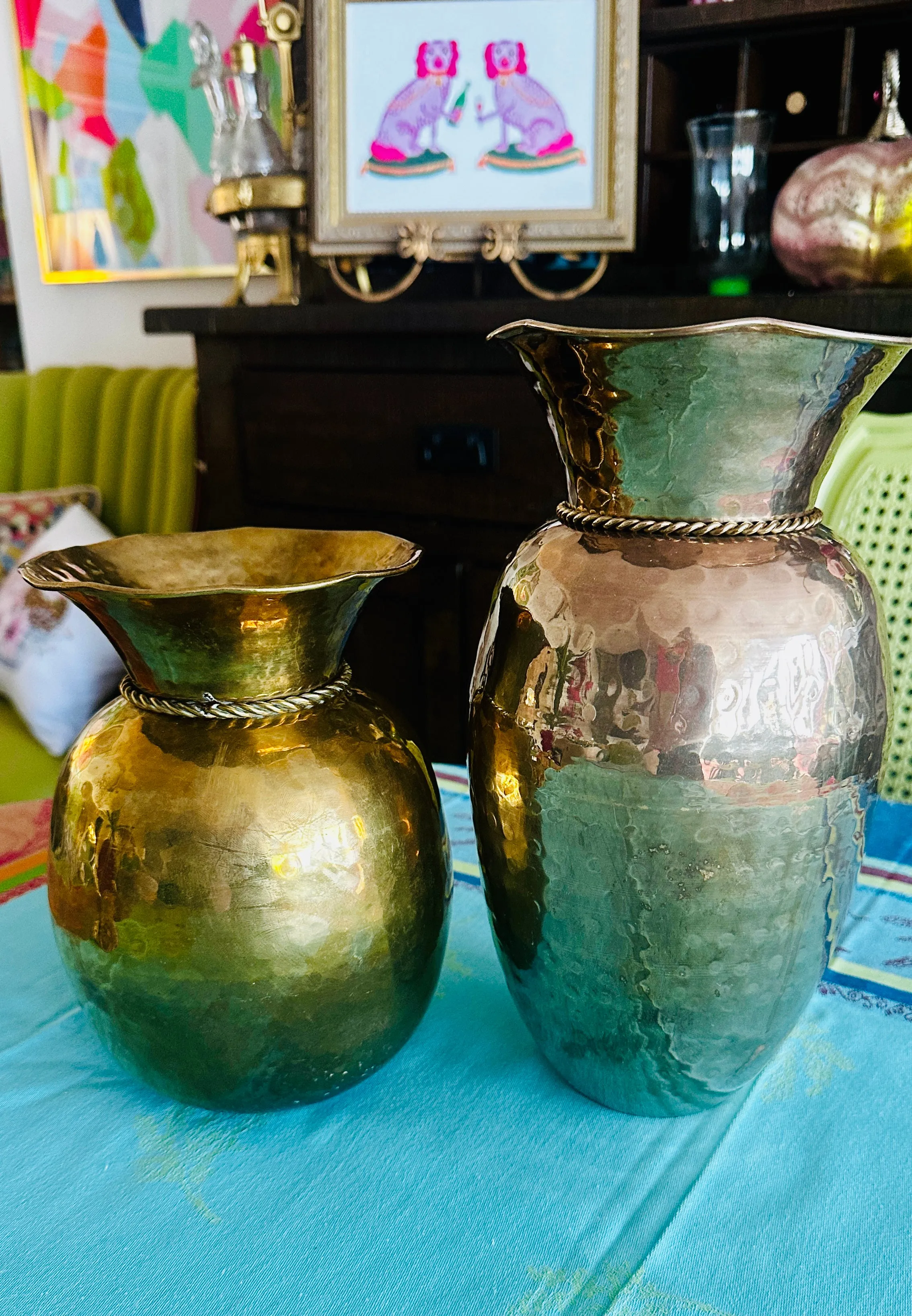 Vintage Brass Spittoon Vase - Rope Detail