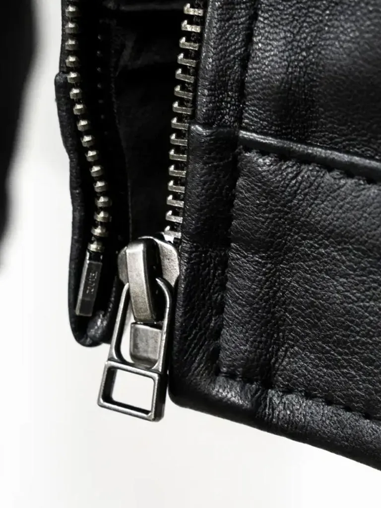 White Stripes Black Biker Leather Jacket