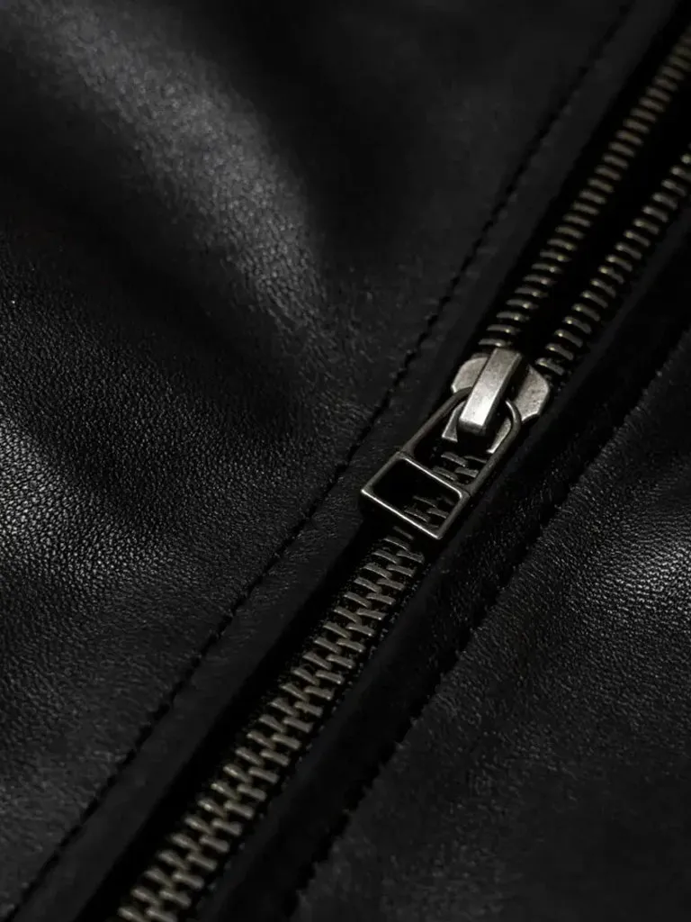 White Stripes Black Biker Leather Jacket