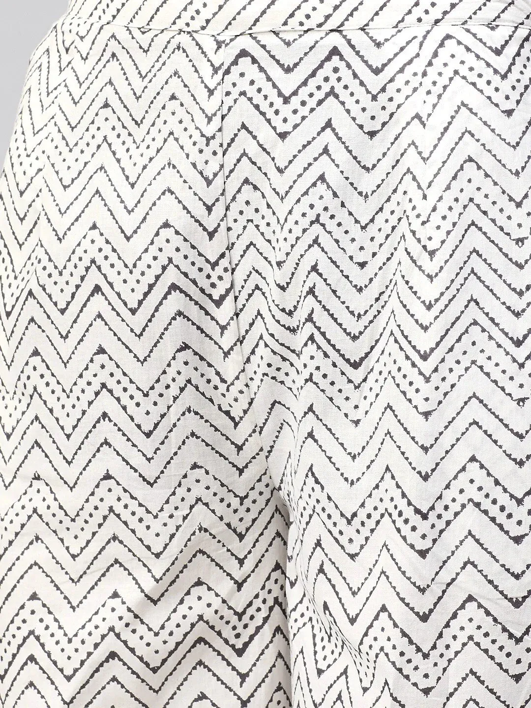 Women'S Grey & White Printed Kurta With Palazzos