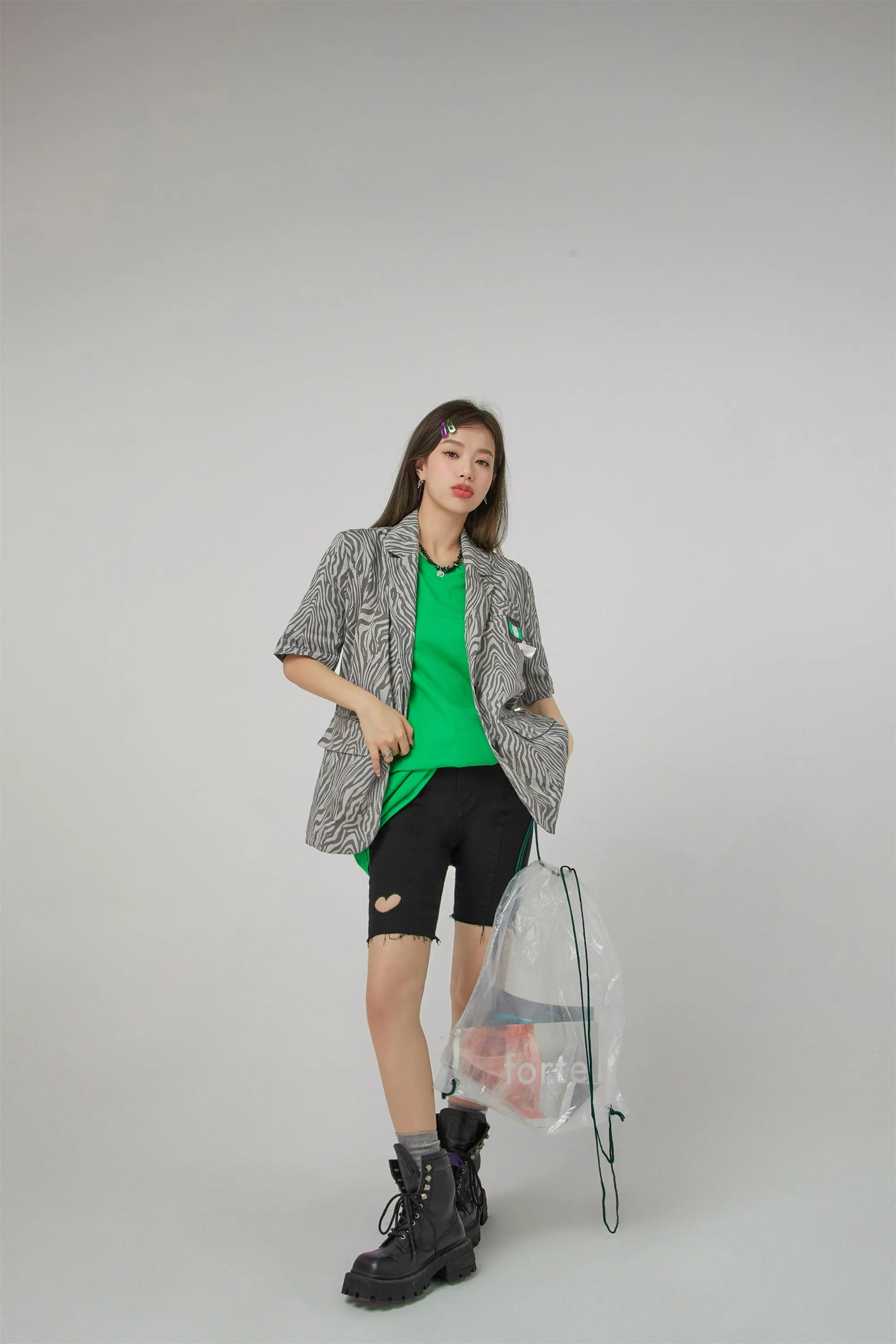 Zebra Short-Sleeve Blazer Jacket