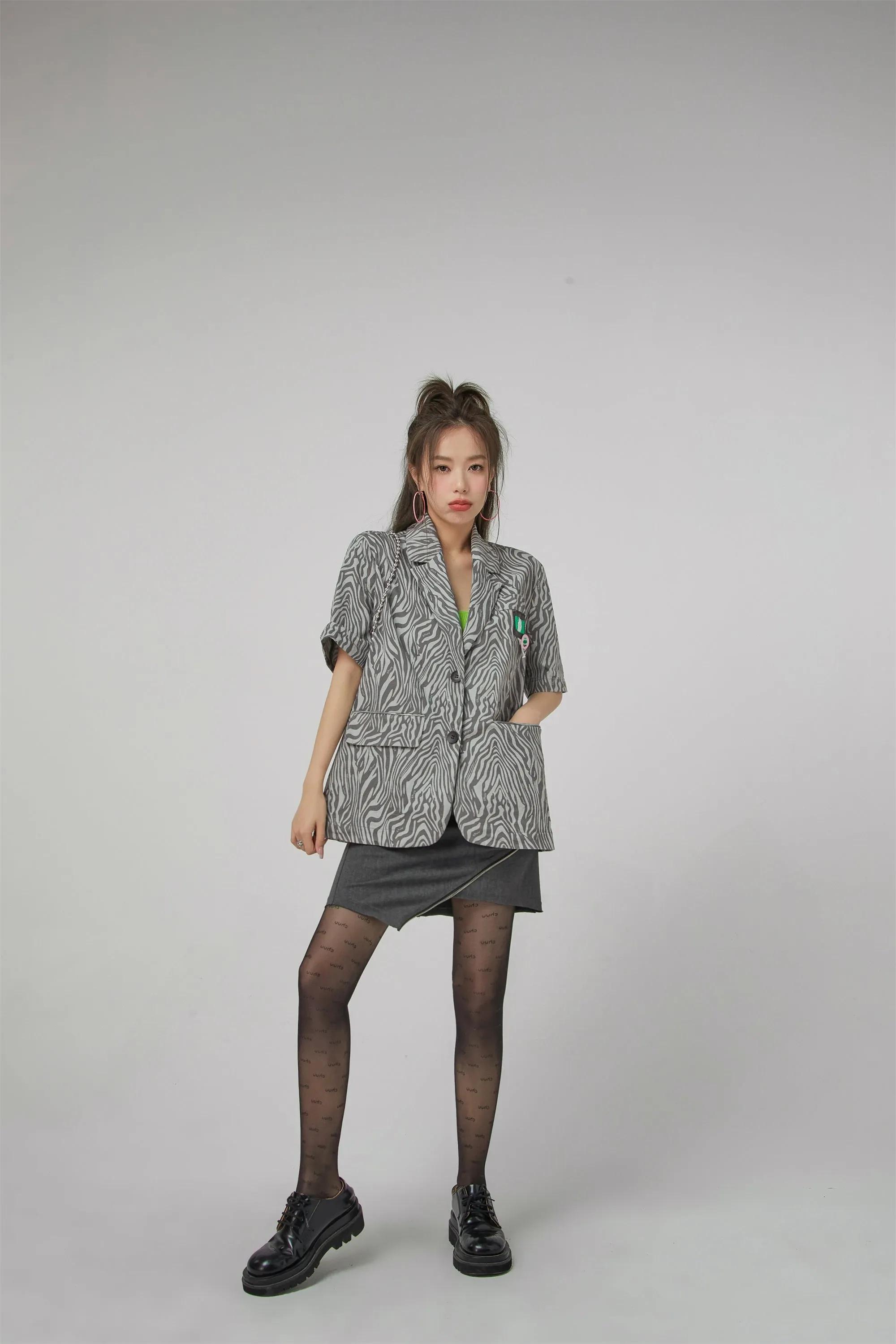 Zebra Short-Sleeve Blazer Jacket
